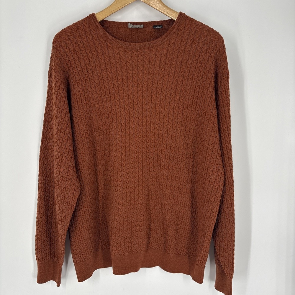 VTG Joseph A Banks Mens Merino Wool Micro Cable Knit Sweater Size XL Rust Orange